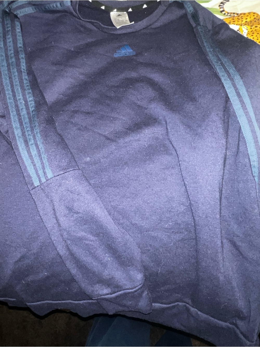 adidas Navy Blue Crewneck Sweatshirt with Shoulder Stripes